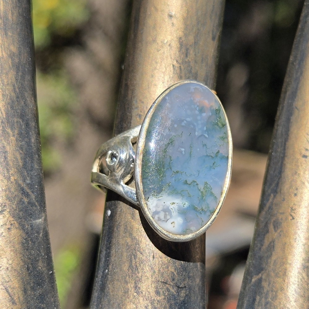 HOST PICK! 🎉🎊 Moss Agate & Topaz Natural Gemstone Sterling Ring Sz8 - Picture 8 of 11